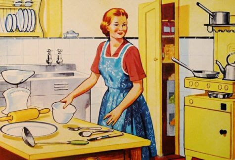 Vintage image of woman cooking