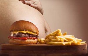 Hamburger, fries, big belly