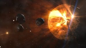 Asteroids colliding with planet