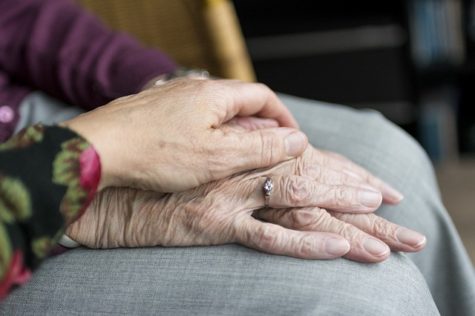 Elderly person's hands being held