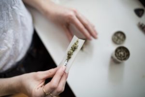 Person rolling a marijuana joint