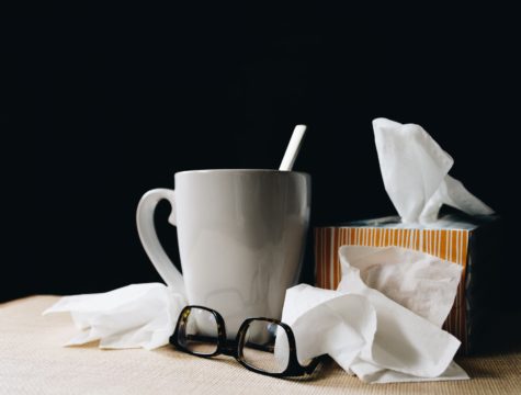 Tissues, soup for person sick with flu