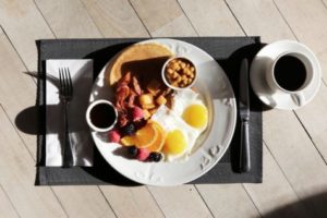 Eggs, bacon, coffee breakfast