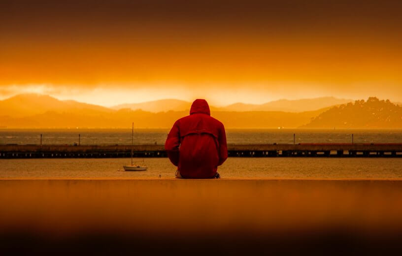 Man alone at sunset