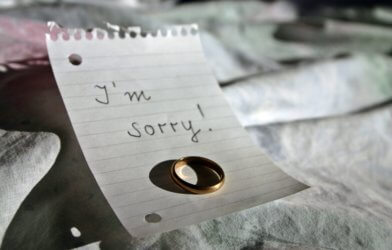 "I'm sorry" note with wedding ring