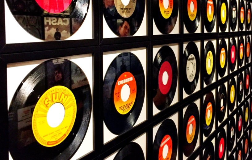 Records, record albums on wall