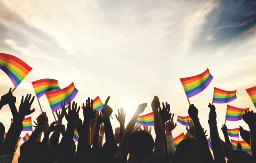 Rainbow flag celebration for same-sex marriage