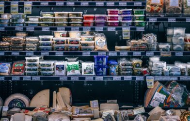 Refrigerated packaged goods at grocery store