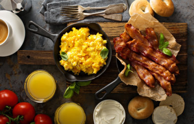 Big breakfast with bacon and eggs