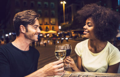 Couple drinking wine on a date