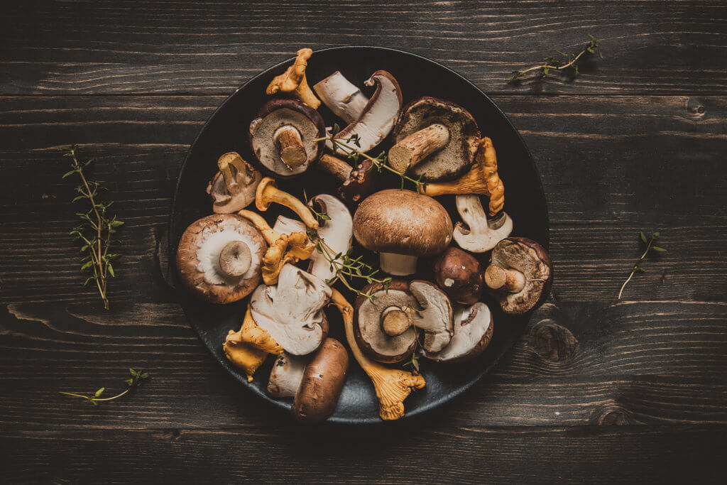 Mixed mushrooms in a pot