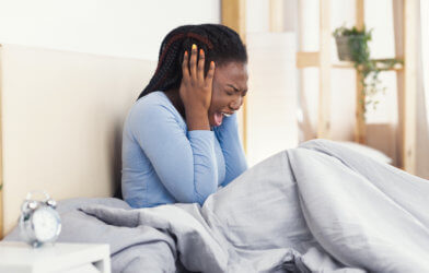 Woman screaming from bad dream or nightmare