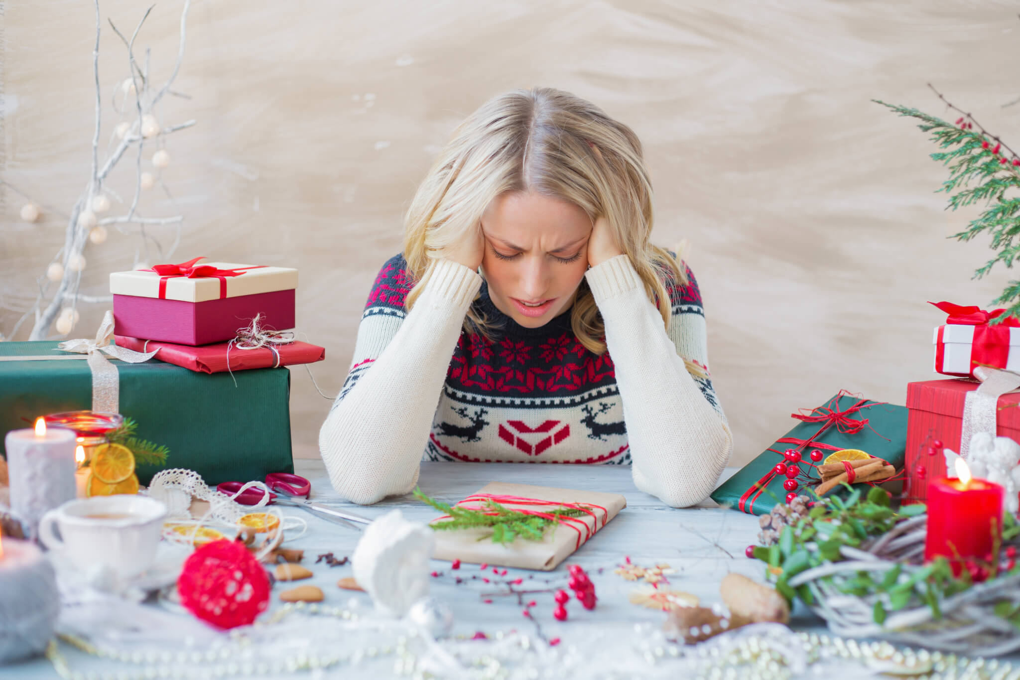 Woman stressed about Christmas and holidays