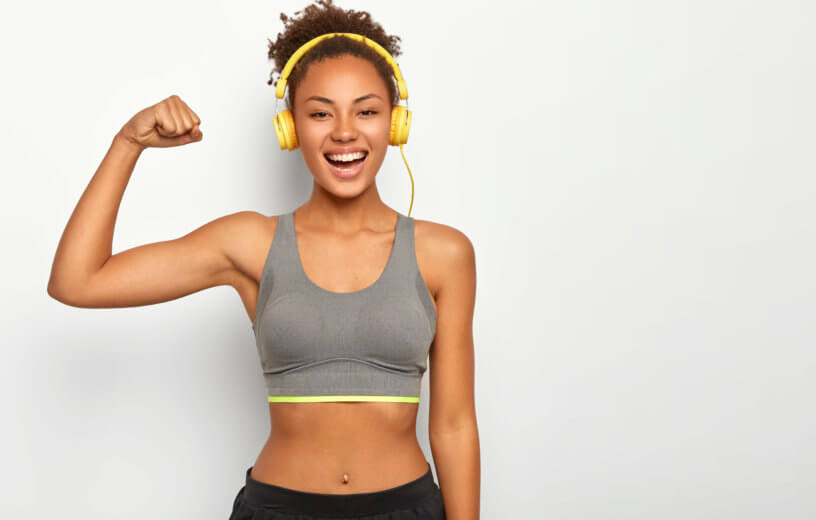 Woman listening to music while working out