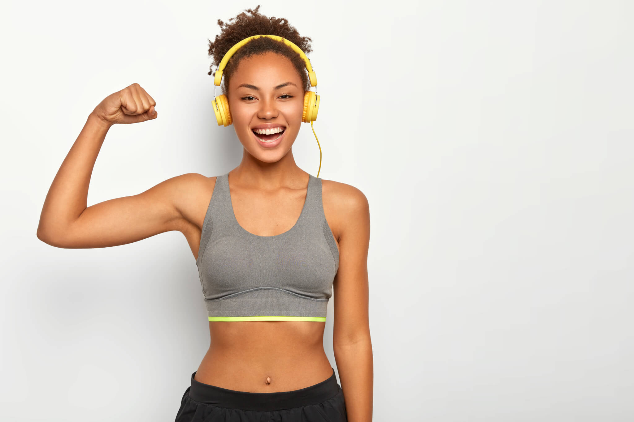 Woman listening to music while working out