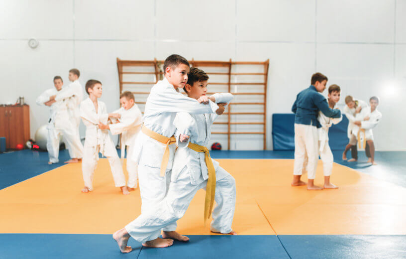 Children practicing Judo, martial arts