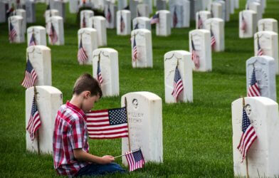 Boy at Veterans Cemetery on Memorial Day