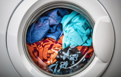 Washing machine with load of laundry inside