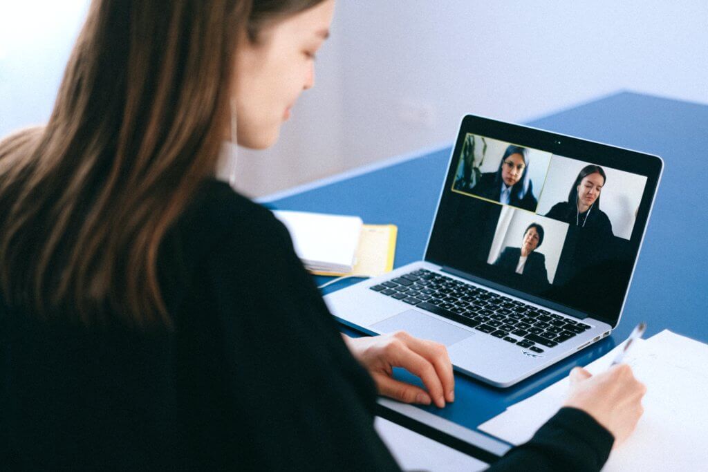Video meeting or Zoom call between co-workers