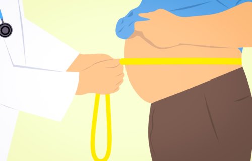 Doctor measuring waist of overweight or obese man