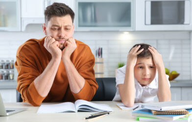 Confused dad trying to help son with school homework
