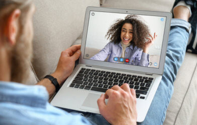 Couple has video chat for online dating service