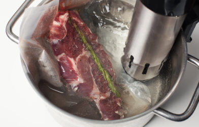 Beef cooked sous vide in pot