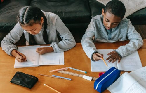 Children doing homework or school work