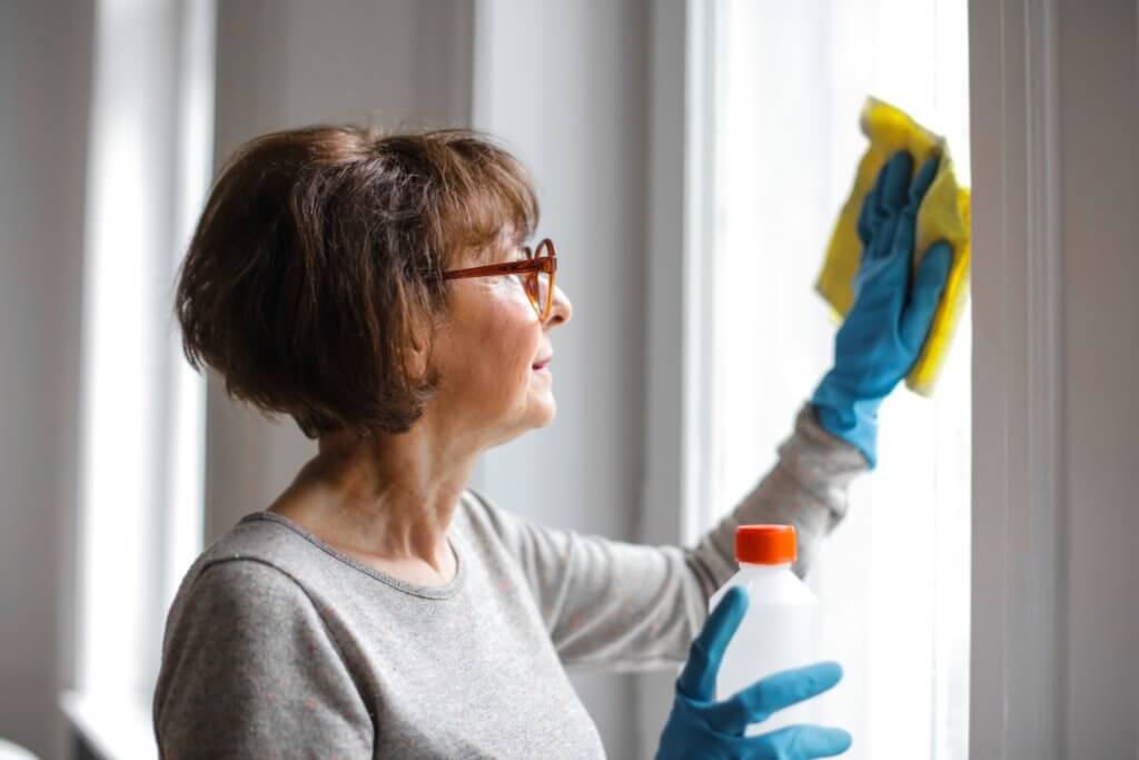old person cleaning chores