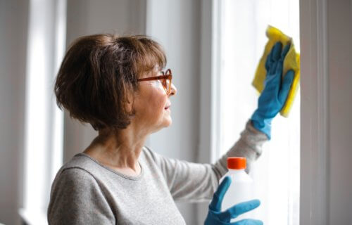 old person cleaning chores