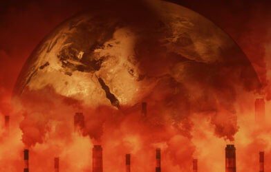 Earth attacked by greenhouse effect air pollution, climate change