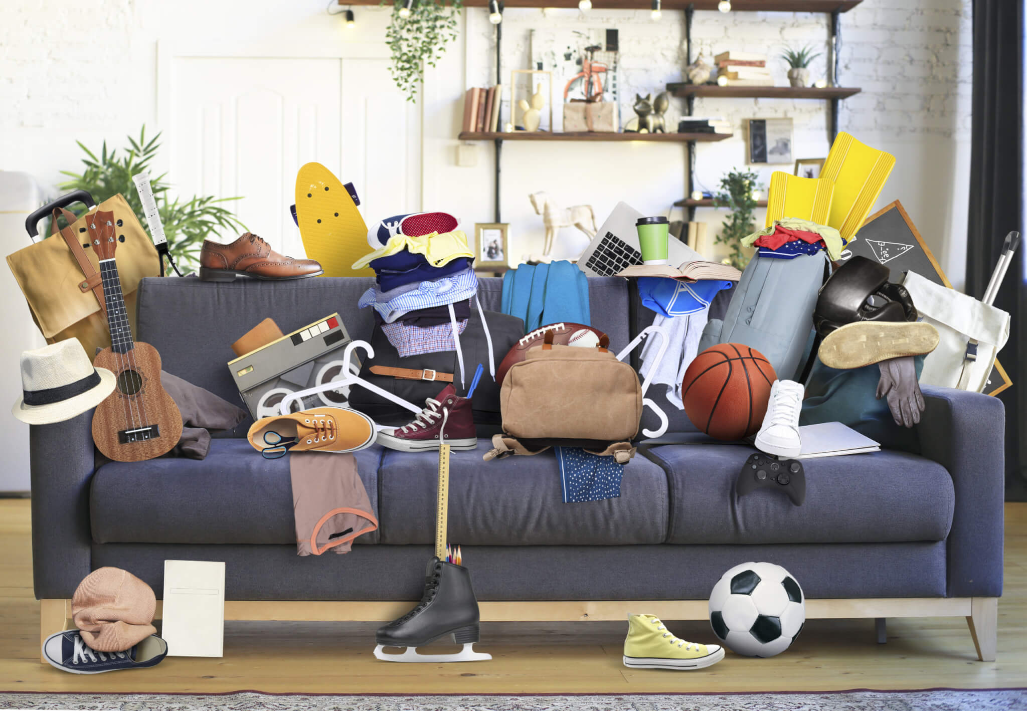 Messy house: Couch filled with junk