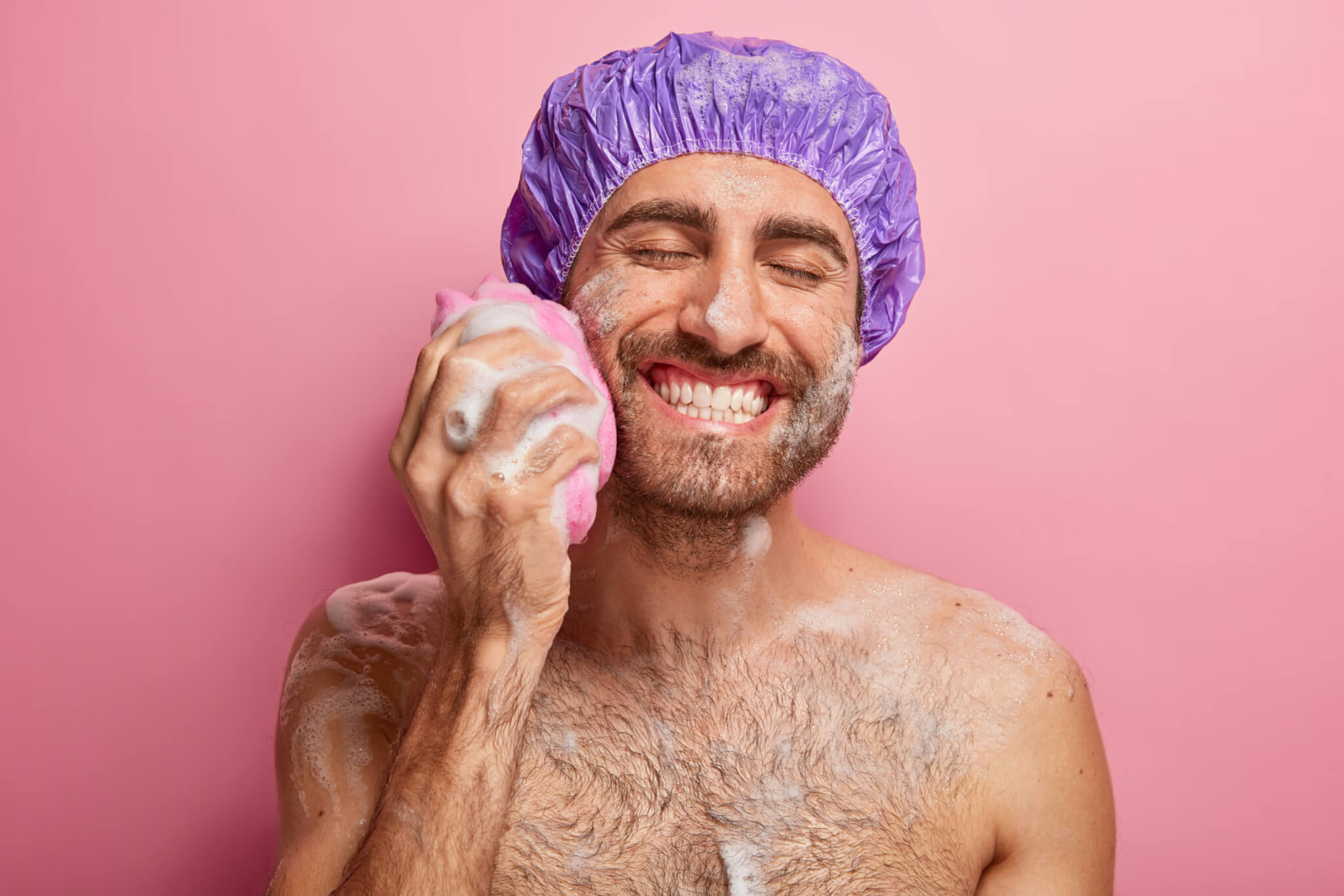 Man washing his face, taking shower or bath
