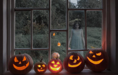 Halloween, ghost outside window