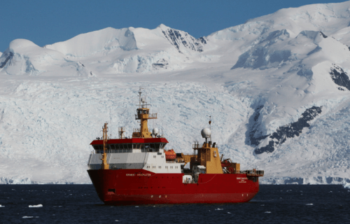 British Antarctic Survey research ship Ernest Shackleton at Antarctica