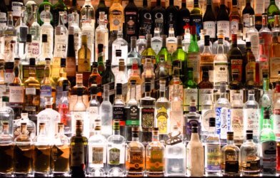 Alcohol bottles at bar