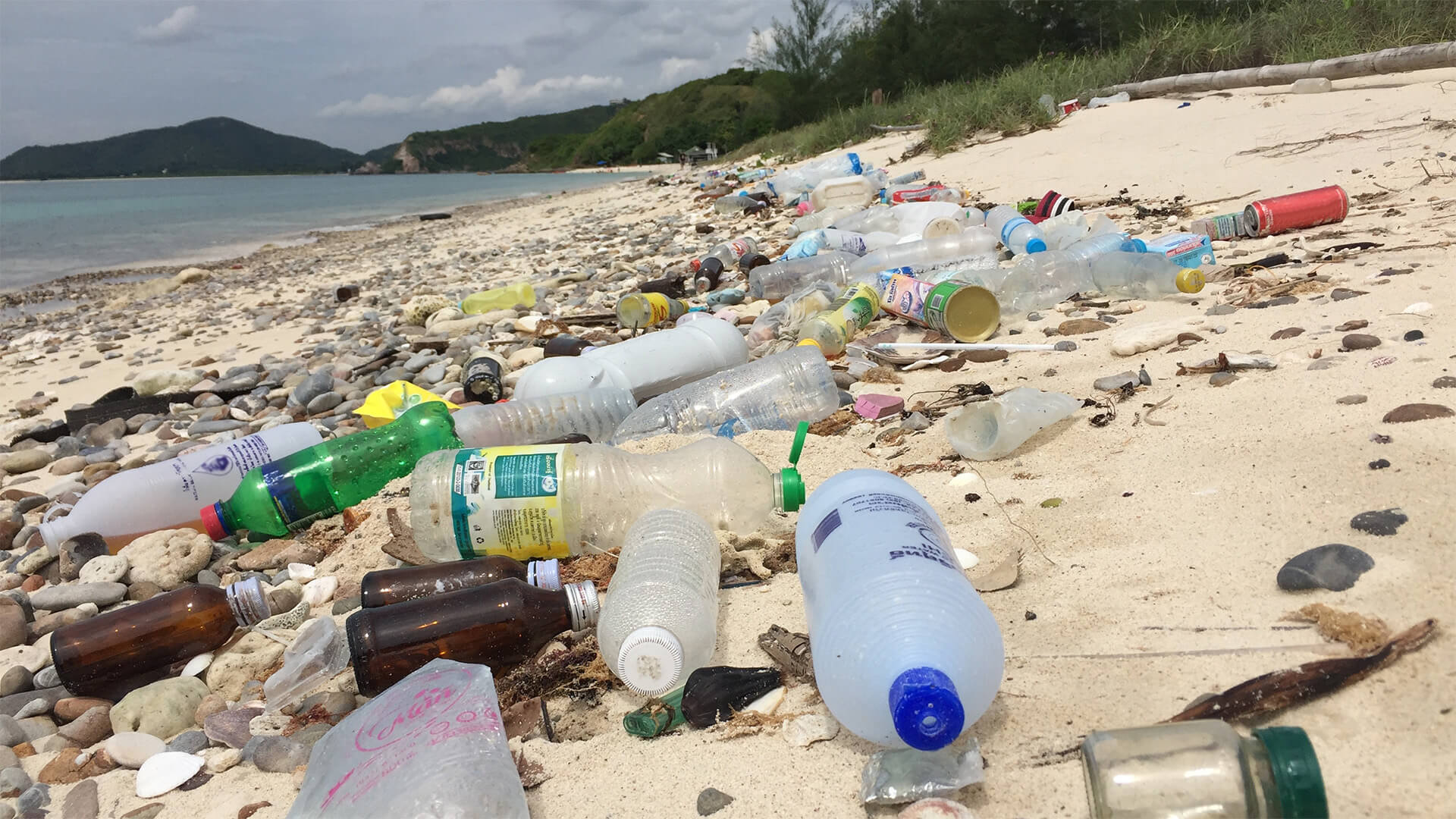 Plastic waste littering a beach