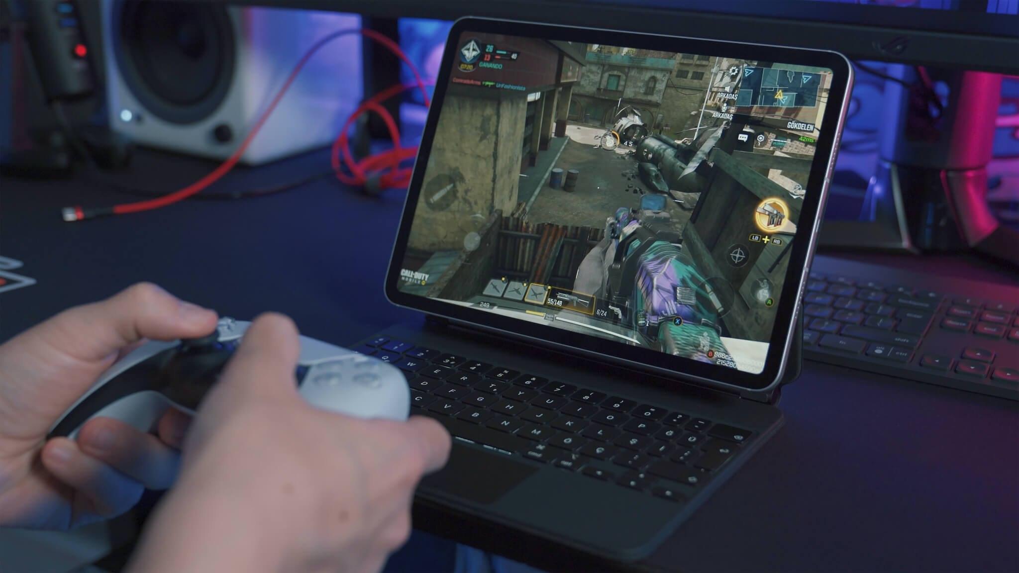 Video gamer gaming on a laptop