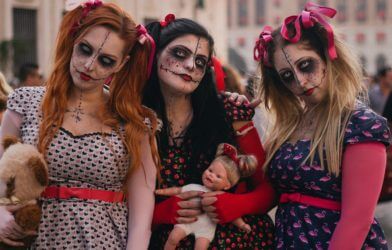 Women in Halloween costumes