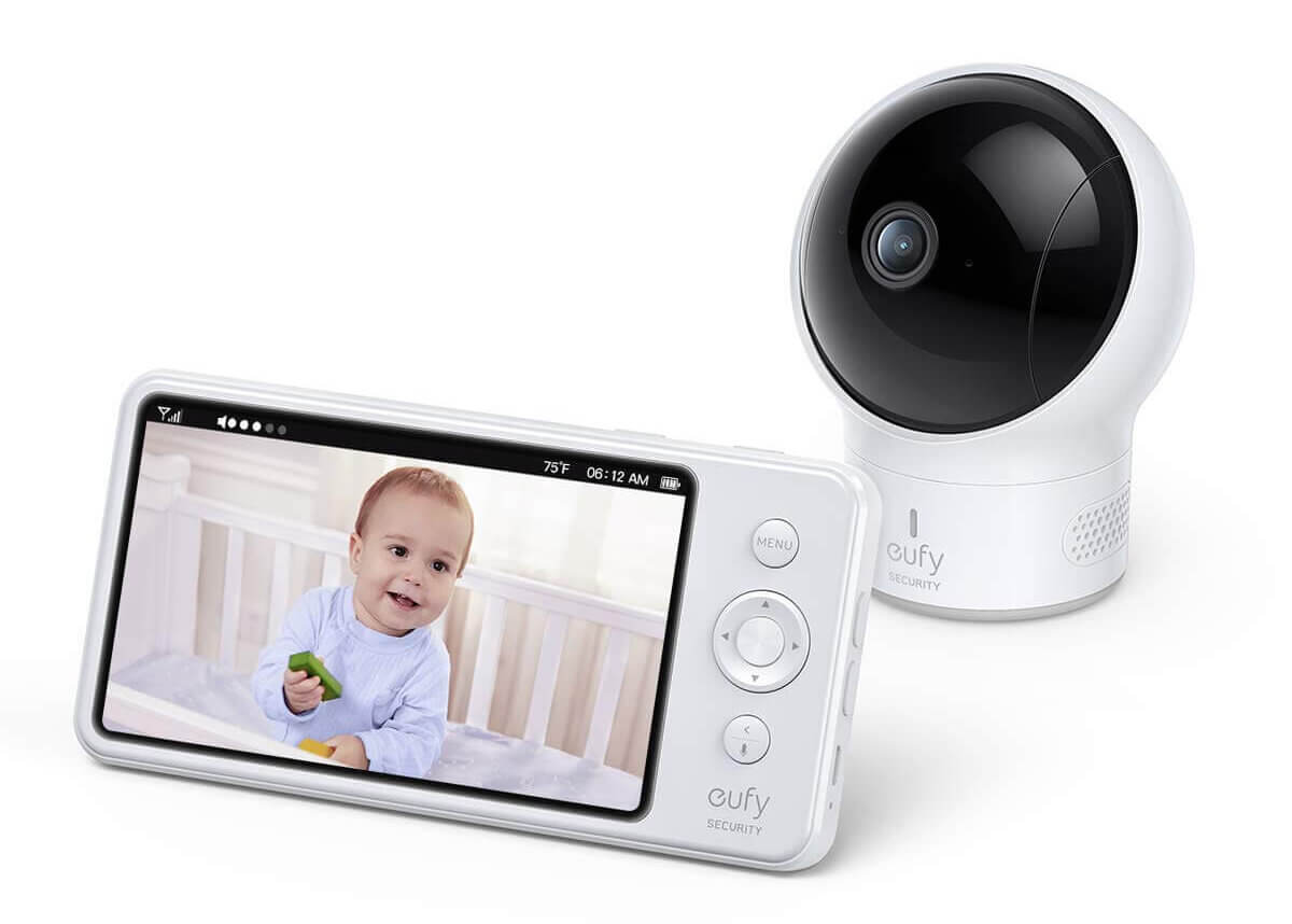 white baby monitor and camera