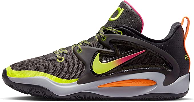 black and multicolored Nike basketball shoe