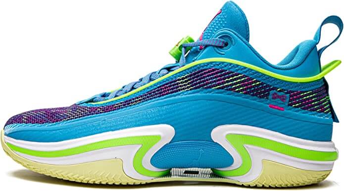 multi-colored blue green basketball shoe