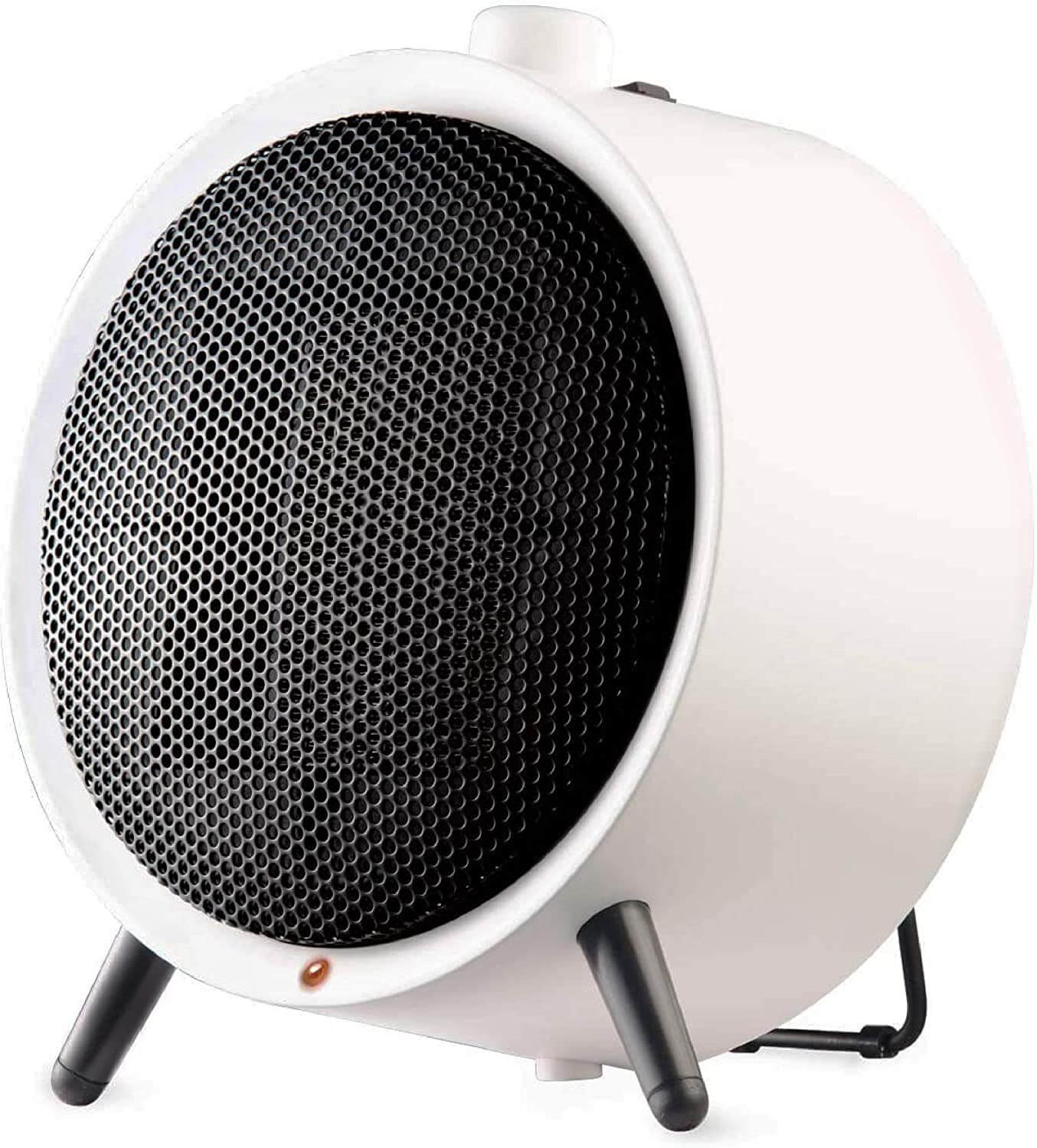 white and black small round space heater