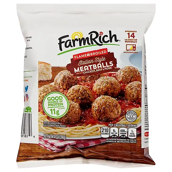 white package with picture of meatballs in red sauce