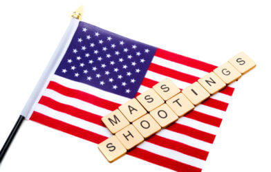 "Mass shootings" spelled out over an American flag