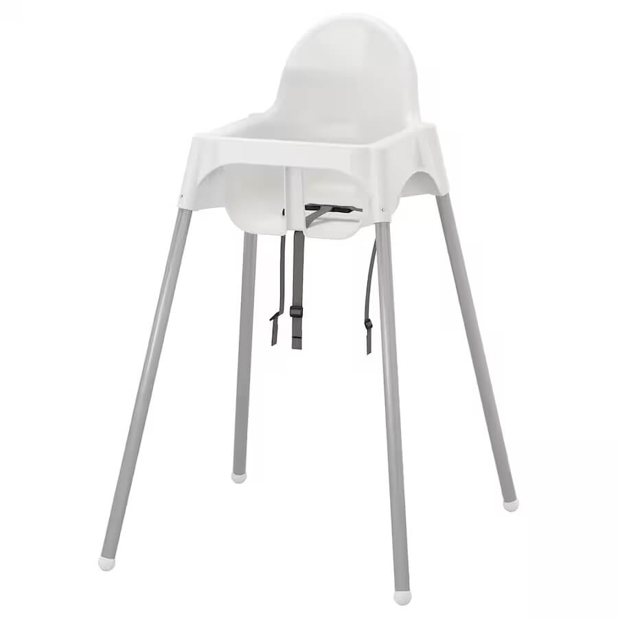 white plastic and metal high chair