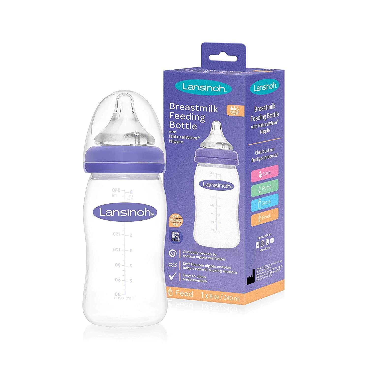 purple top clear baby bottle with box