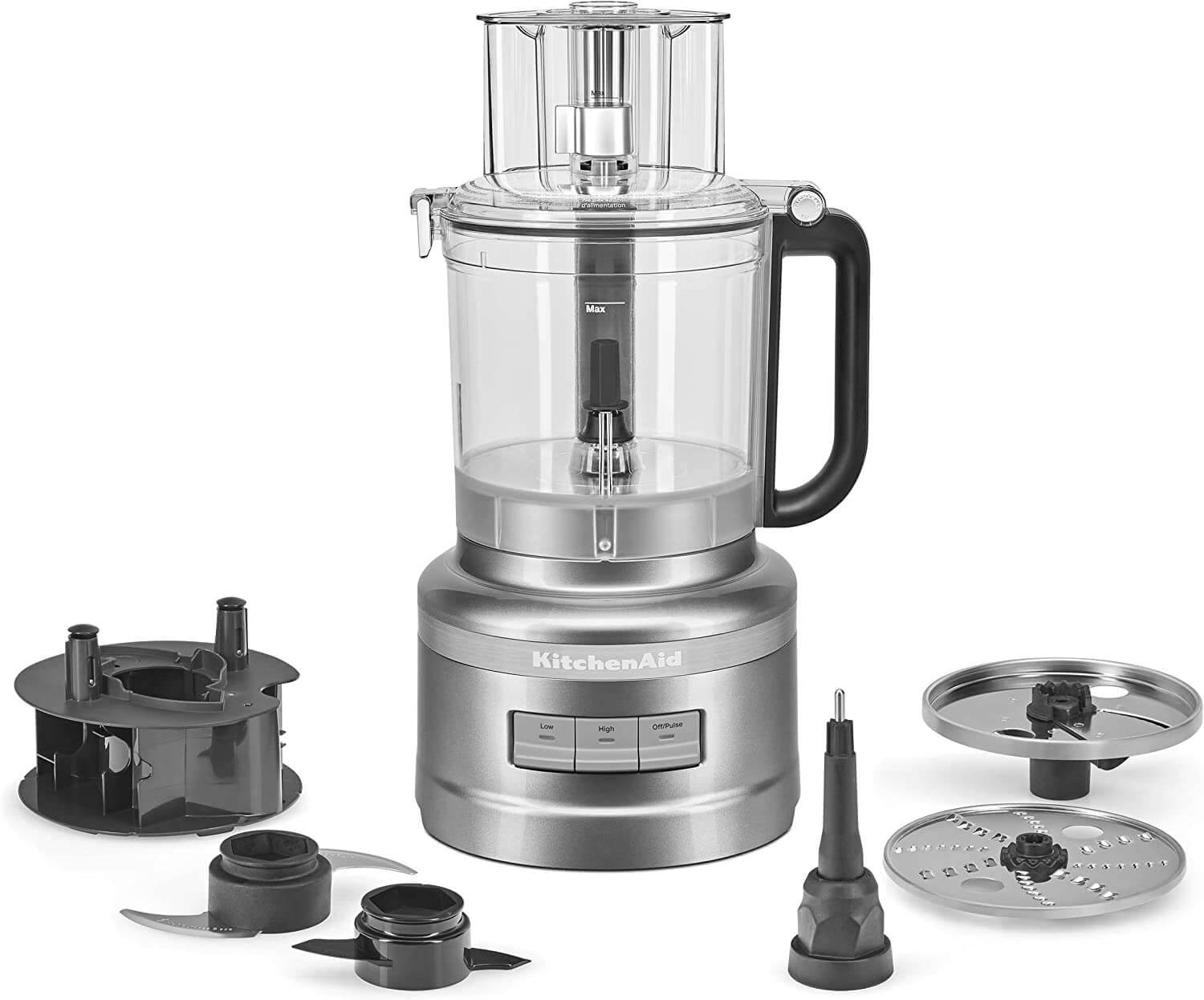 silver food processor and parts set