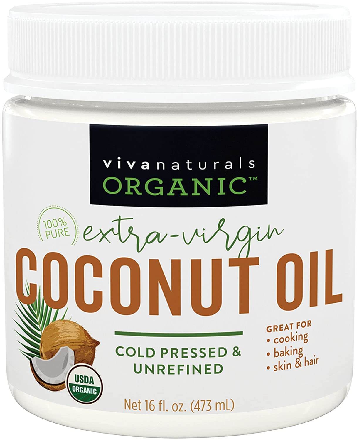 white round container of coconut oil