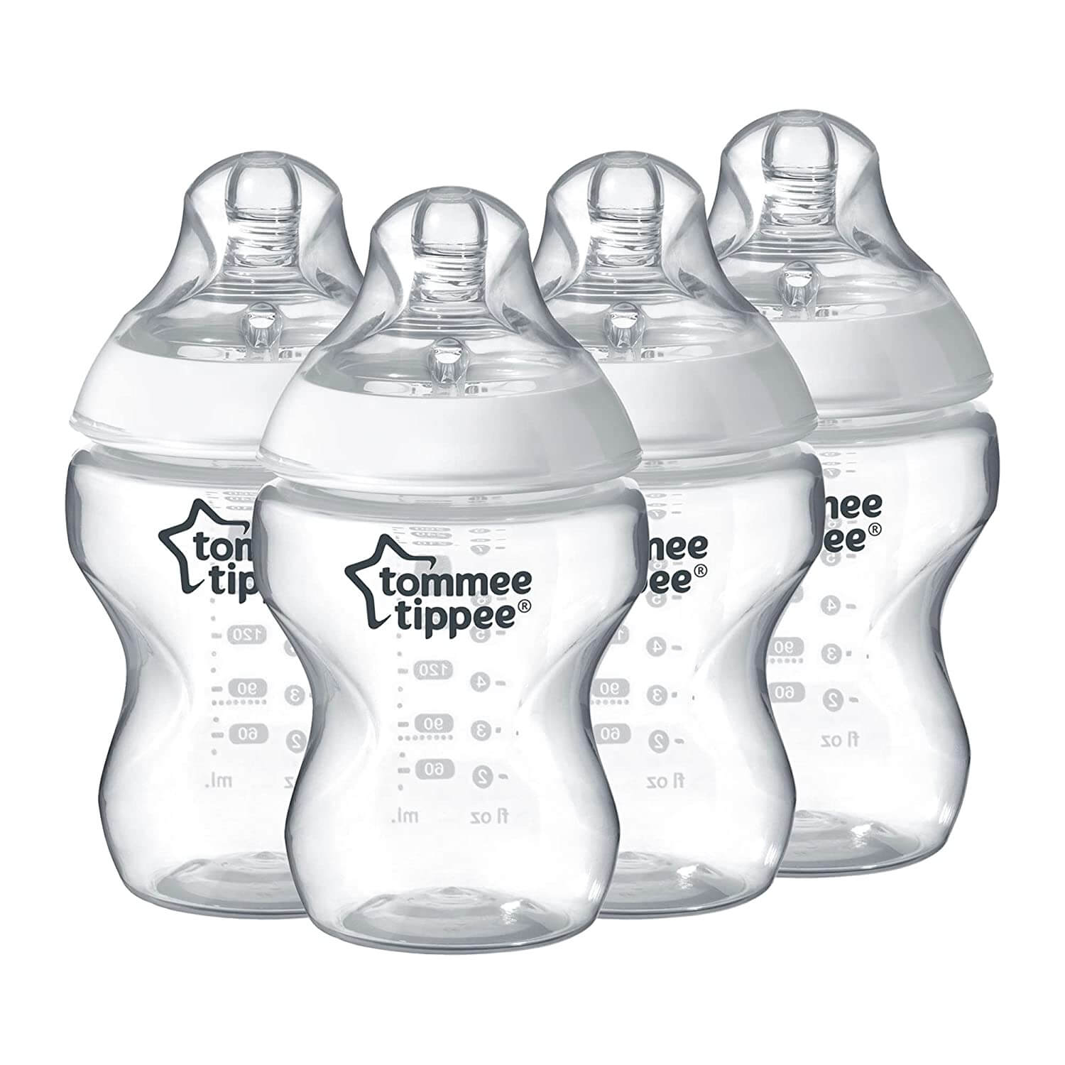 set of four clear baby bottles